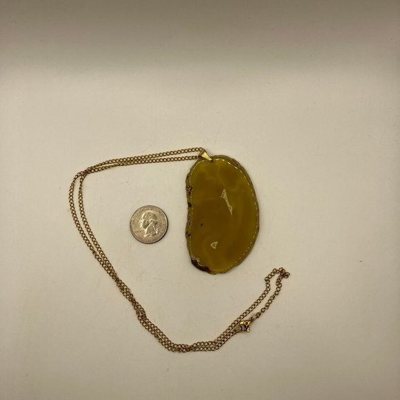 Agate Raw Edge Yellow Gemstone + 24 inch Golden Stainless Steel Curb Chain - Picture 6 of 10